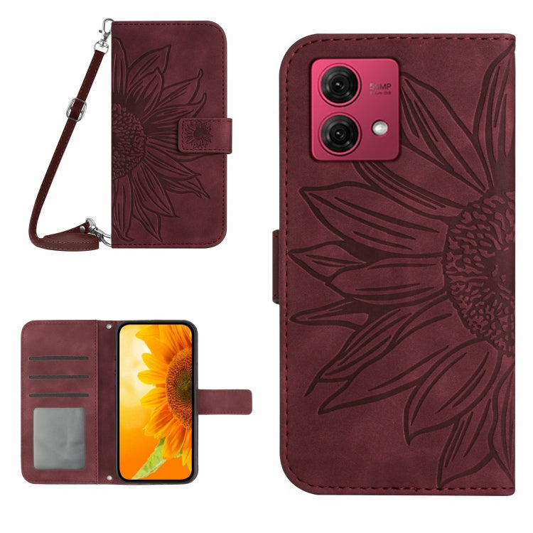 HT04 Skin Feel Sun Flower Embossed Flip Leather Phone Case with Lanyard, For Motorola Moto G84, For Motorola Moto G54, For Motorola Edge 40 Neo, For Motorola Moto G14