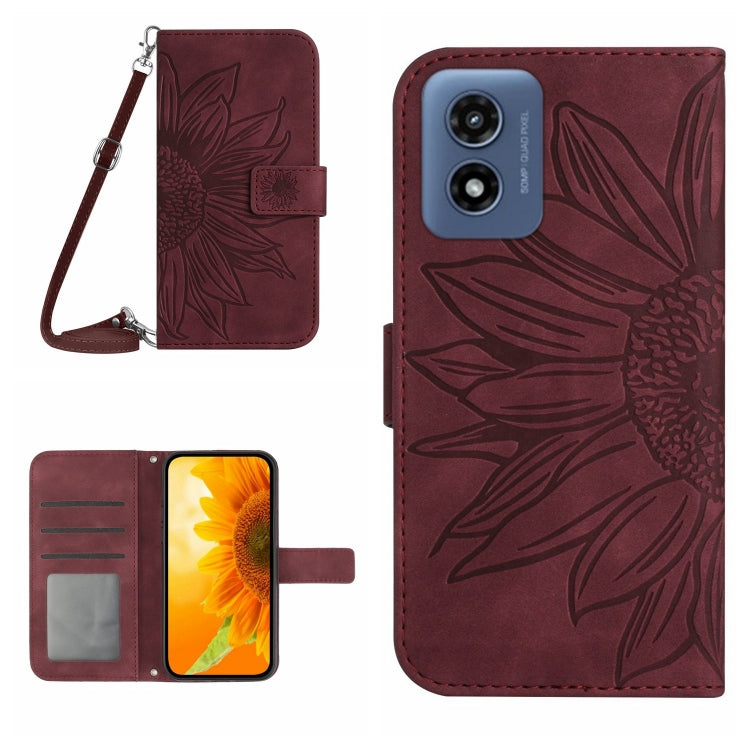 HT04 Skin Feel Sun Flower Embossed Flip Leather Phone Case with Lanyard, For Motorola Moto G34 5G, For Motorola Moto G Play 4G 2024, For Motorola Moto G Play 5G 2024, For Motorola Moto G Power 5G 2024