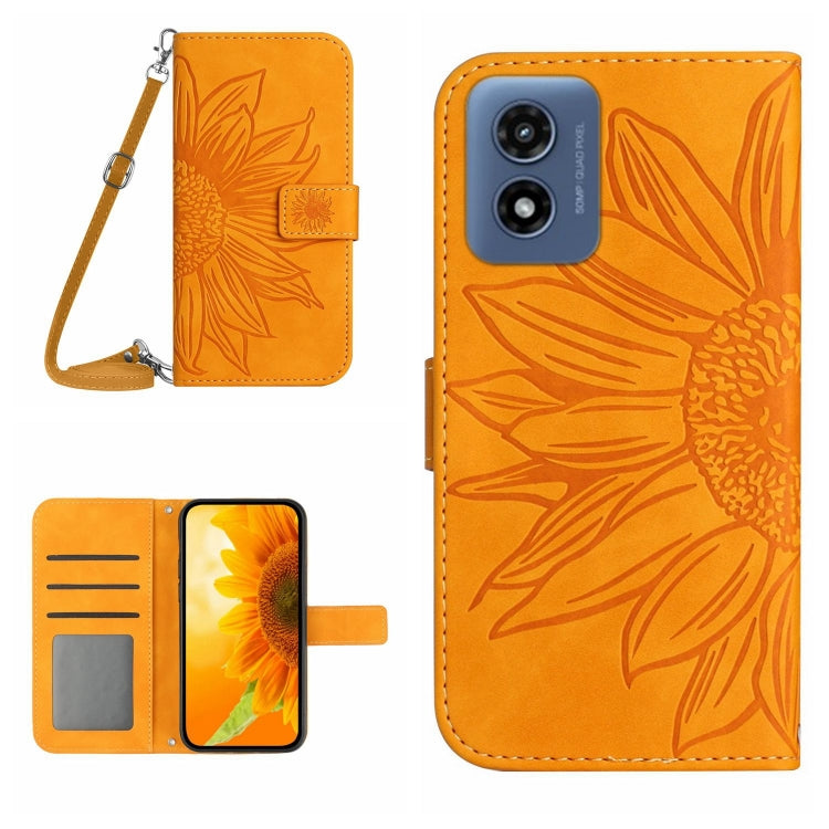 HT04 Skin Feel Sun Flower Embossed Flip Leather Phone Case with Lanyard, For Motorola Moto G34 5G, For Motorola Moto G Play 4G 2024, For Motorola Moto G Play 5G 2024, For Motorola Moto G Power 5G 2024