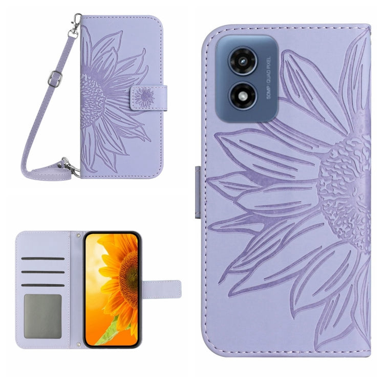 HT04 Skin Feel Sun Flower Embossed Flip Leather Phone Case with Lanyard, For Motorola Moto G34 5G, For Motorola Moto G Play 4G 2024, For Motorola Moto G Play 5G 2024, For Motorola Moto G Power 5G 2024