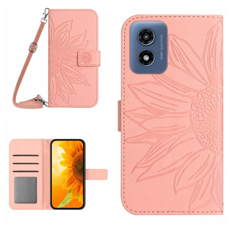HT04 Skin Feel Sun Flower Embossed Flip Leather Phone Case with Lanyard, For Motorola Moto G45 5G, For Motorola Edge 50 5G, For Motorola Edge 50 Neo, For Motorola Moto E14