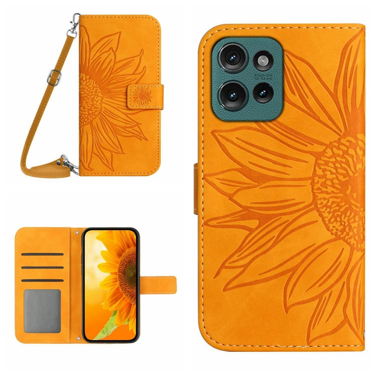 HT04 Skin Feel Sun Flower Embossed Flip Leather Phone Case with Lanyard, For Motorola Moto G45 5G, For Motorola Edge 50 5G, For Motorola Edge 50 Neo, For Motorola Moto E14