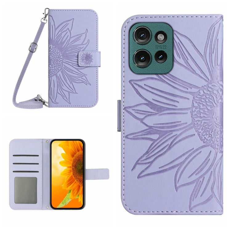 HT04 Skin Feel Sun Flower Embossed Flip Leather Phone Case with Lanyard, For Motorola Moto G45 5G, For Motorola Edge 50 5G, For Motorola Edge 50 Neo, For Motorola Moto E14