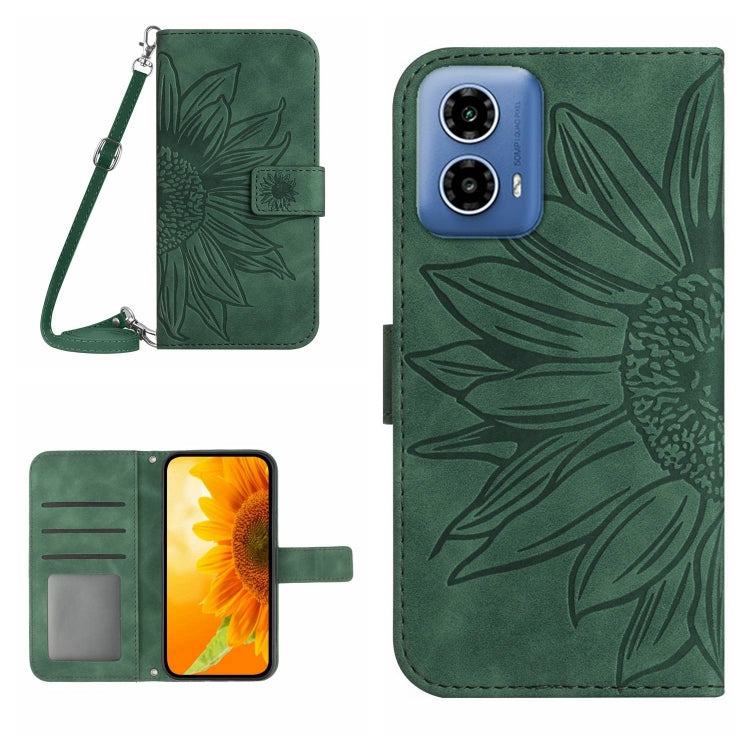 HT04 Skin Feel Sun Flower Embossed Flip Leather Phone Case with Lanyard, For Motorola Moto G85 5G, For Motorola Edge 5G 2024, For Motorola Moto G Stylus 5G 2024, For Motorola Moto G04 / G24