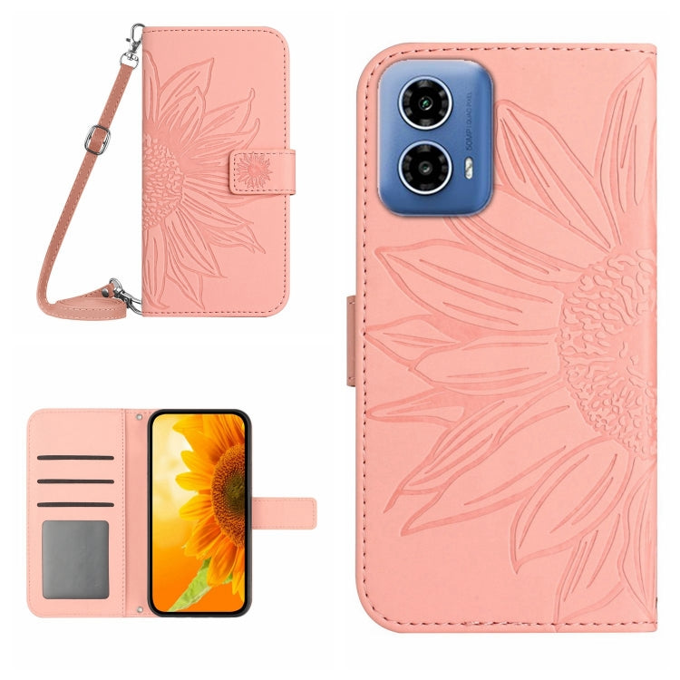 HT04 Skin Feel Sun Flower Embossed Flip Leather Phone Case with Lanyard, For Motorola Moto G45 5G, For Motorola Edge 50 5G, For Motorola Edge 50 Neo, For Motorola Moto E14