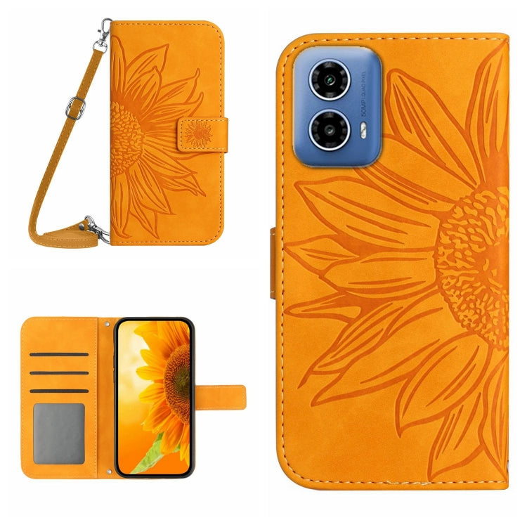 HT04 Skin Feel Sun Flower Embossed Flip Leather Phone Case with Lanyard, For Motorola Moto G Play 2025, For Motorola Moto G75 5G, For Motorola Moto G35 5G, For Motorola Moto G55 5G