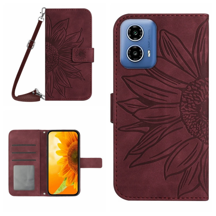 HT04 Skin Feel Sun Flower Embossed Flip Leather Phone Case with Lanyard, For Motorola Moto G Play 2025, For Motorola Moto G75 5G, For Motorola Moto G35 5G, For Motorola Moto G55 5G