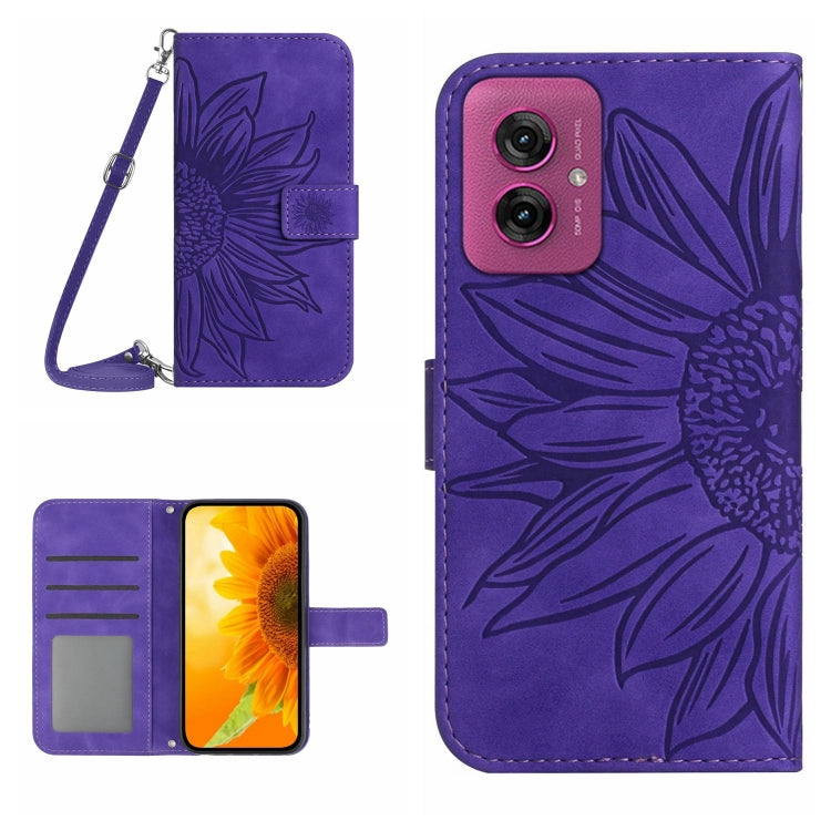 HT04 Skin Feel Sun Flower Embossed Flip Leather Phone Case with Lanyard, For Motorola Moto G Play 2025, For Motorola Moto G75 5G, For Motorola Moto G35 5G, For Motorola Moto G55 5G