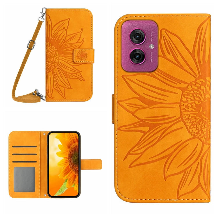 HT04 Skin Feel Sun Flower Embossed Flip Leather Phone Case with Lanyard, For Motorola Moto G Play 2025, For Motorola Moto G75 5G, For Motorola Moto G35 5G, For Motorola Moto G55 5G