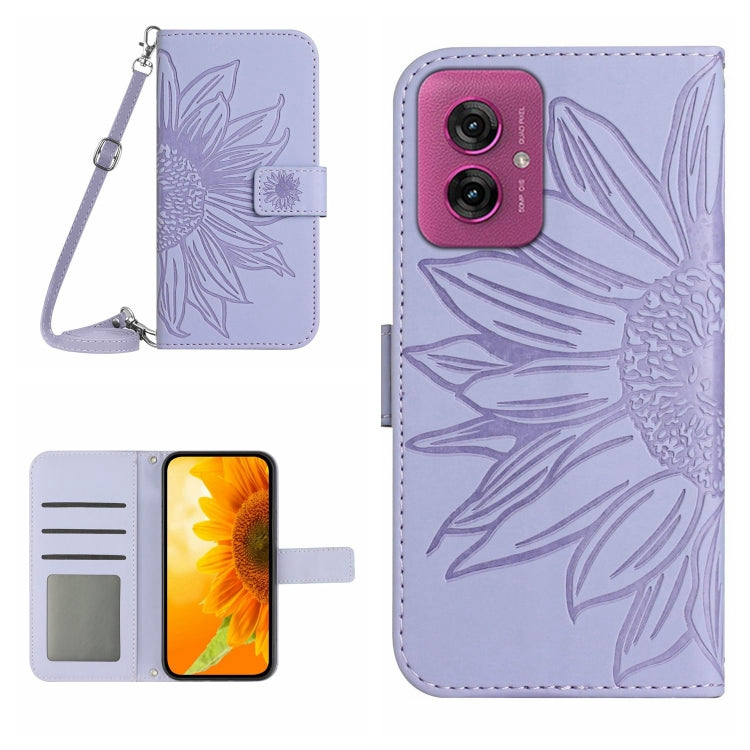 HT04 Skin Feel Sun Flower Embossed Flip Leather Phone Case with Lanyard, For Motorola Moto G Play 2025, For Motorola Moto G75 5G, For Motorola Moto G35 5G, For Motorola Moto G55 5G