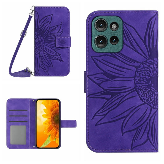 HT04 Skin Feel Sun Flower Embossed Flip Leather Phone Case with Lanyard, For Motorola Moto G Play 2025, For Motorola Moto G75 5G, For Motorola Moto G35 5G, For Motorola Moto G55 5G