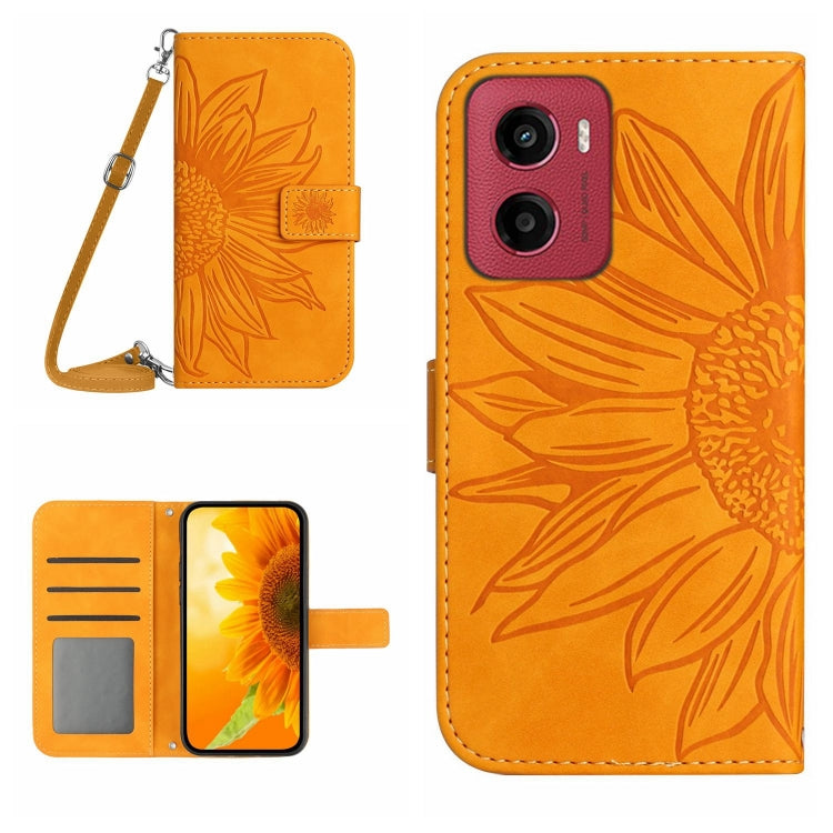 HT04 Skin Feel Sun Flower Embossed Flip Leather Phone Case with Lanyard, For Motorola Moto G Stylus 5G 2025, For Motorola Moto G05, For Motorola Moto G15, For Motorola Moto G 5G 2025