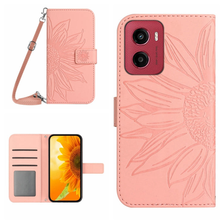 HT04 Skin Feel Sun Flower Embossed Flip Leather Phone Case with Lanyard, For Motorola Moto G Stylus 5G 2025, For Motorola Moto G05, For Motorola Moto G15, For Motorola Moto G 5G 2025