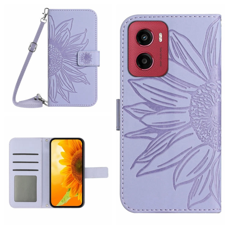HT04 Skin Feel Sun Flower Embossed Flip Leather Phone Case with Lanyard, For Motorola Moto G Stylus 5G 2025, For Motorola Moto G05, For Motorola Moto G15, For Motorola Moto G 5G 2025