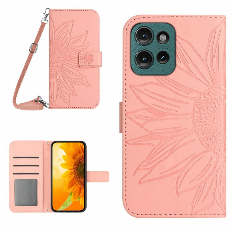 HT04 Skin Feel Sun Flower Embossed Flip Leather Phone Case with Lanyard, For Motorola Moto G Stylus 5G 2025, For Motorola Moto G05, For Motorola Moto G15, For Motorola Moto G 5G 2025