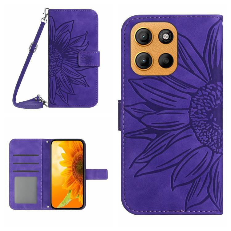 HT04 Skin Feel Sun Flower Embossed Flip Leather Phone Case with Lanyard, For Motorola Moto G Stylus 5G 2025, For Motorola Moto G05, For Motorola Moto G15, For Motorola Moto G 5G 2025
