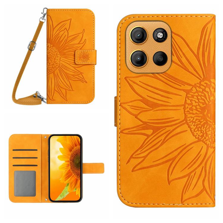 HT04 Skin Feel Sun Flower Embossed Flip Leather Phone Case with Lanyard, For Motorola Moto G Stylus 5G 2025, For Motorola Moto G05, For Motorola Moto G15, For Motorola Moto G 5G 2025