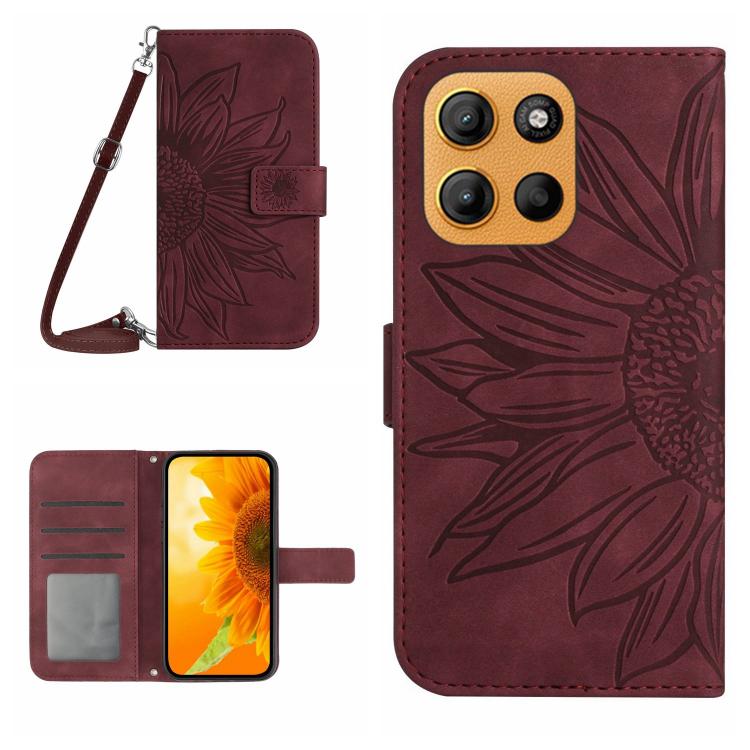 HT04 Skin Feel Sun Flower Embossed Flip Leather Phone Case with Lanyard, For Motorola Moto G Stylus 5G 2025, For Motorola Moto G05, For Motorola Moto G15, For Motorola Moto G 5G 2025
