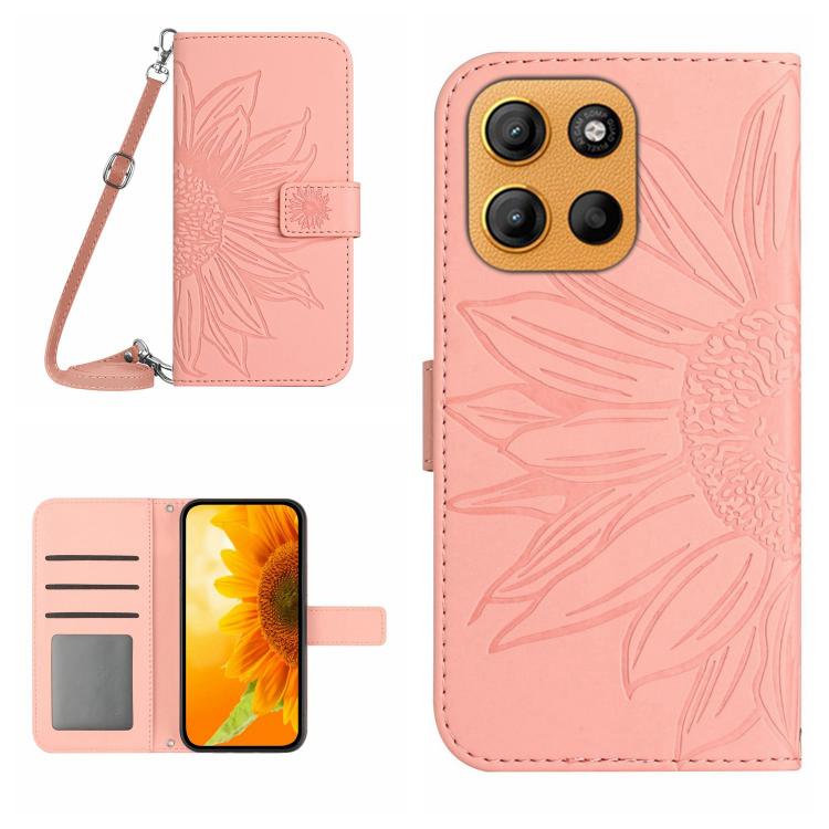 HT04 Skin Feel Sun Flower Embossed Flip Leather Phone Case with Lanyard, For Motorola Moto G Stylus 5G 2025, For Motorola Moto G05, For Motorola Moto G15, For Motorola Moto G 5G 2025