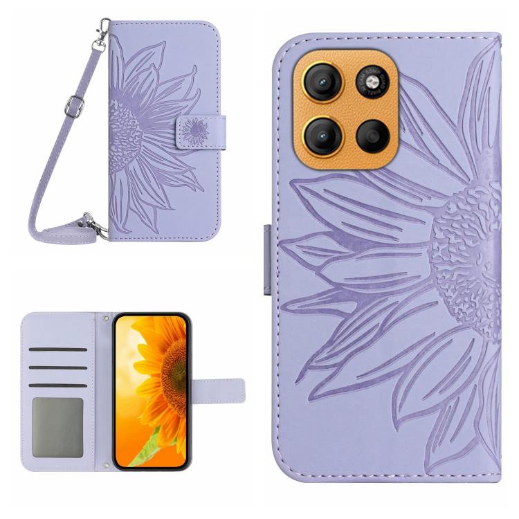 HT04 Skin Feel Sun Flower Embossed Flip Leather Phone Case with Lanyard, For Motorola Moto G Stylus 5G 2025, For Motorola Moto G05, For Motorola Moto G15, For Motorola Moto G 5G 2025