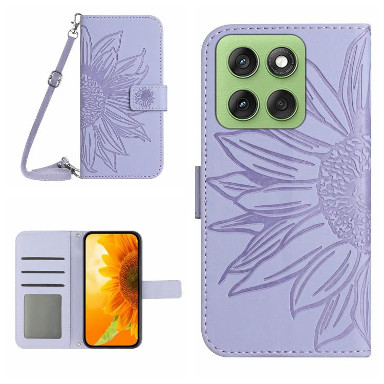 HT04 Skin Feel Sun Flower Embossed Flip Leather Phone Case with Lanyard, For Motorola Moto G86 5G, For Motorola Moto G56 5G, For Motorola Edge 60 Pro, For Motorola Edge 60 5G