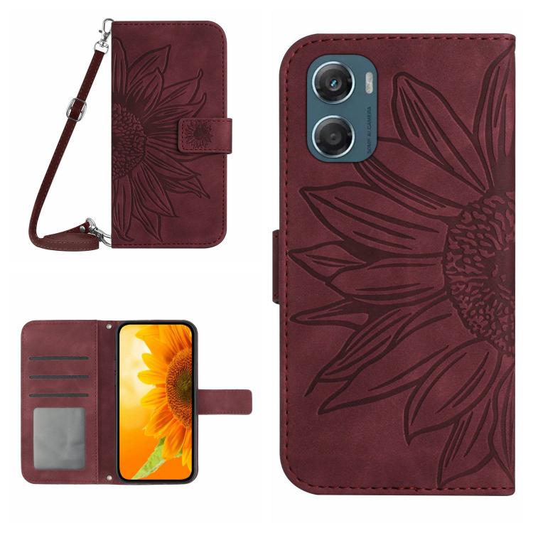HT04 Skin Feel Sun Flower Embossed Flip Leather Phone Case with Lanyard, For Motorola Moto G67 Power 5G, For Motorola Edge 70 5G Global, For Motorola Edge 60 Neo 5G, For Motorola Moto G06 4G