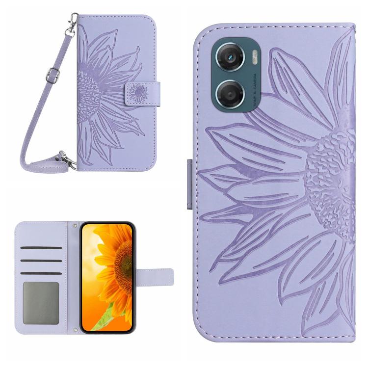 HT04 Skin Feel Sun Flower Embossed Flip Leather Phone Case with Lanyard, For Motorola Moto G67 Power 5G, For Motorola Edge 70 5G Global, For Motorola Edge 60 Neo 5G, For Motorola Moto G06 4G