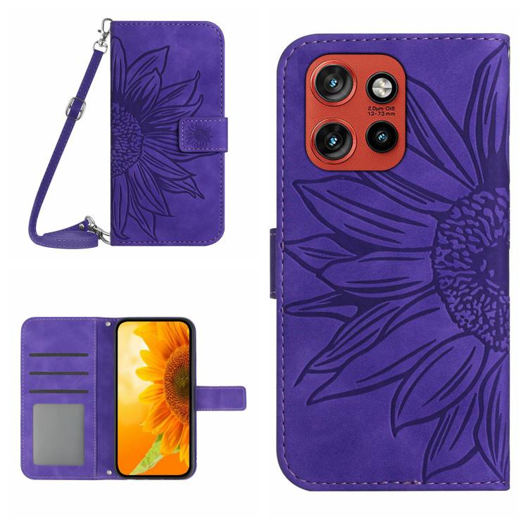 HT04 Skin Feel Sun Flower Embossed Flip Leather Phone Case with Lanyard, For Motorola Moto G67 Power 5G, For Motorola Edge 70 5G Global, For Motorola Edge 60 Neo 5G, For Motorola Moto G06 4G