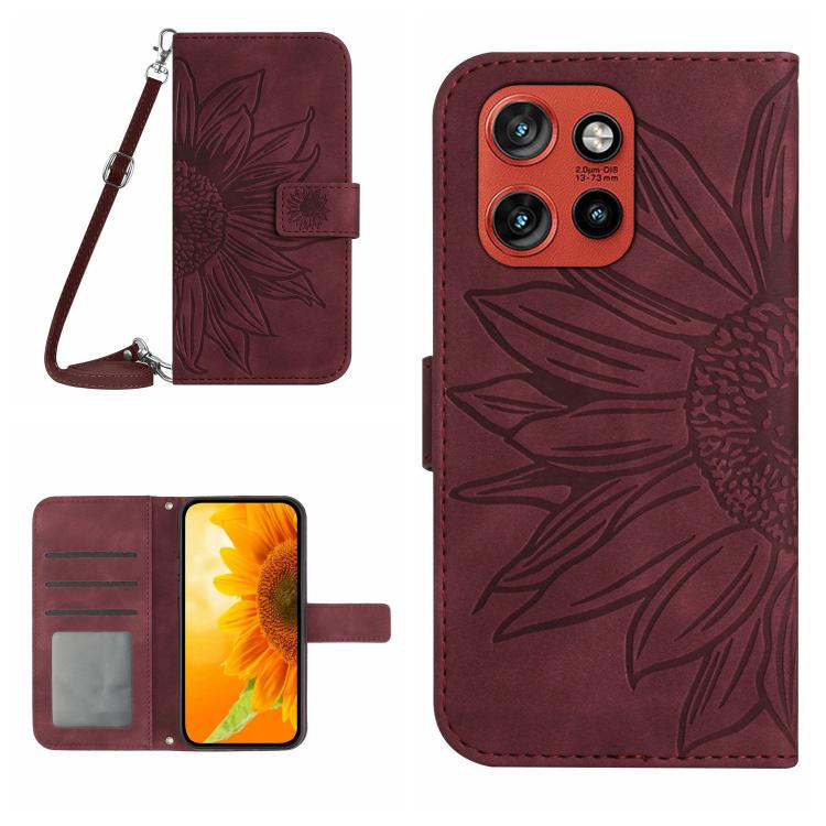 HT04 Skin Feel Sun Flower Embossed Flip Leather Phone Case with Lanyard, For Motorola Moto G67 Power 5G, For Motorola Edge 70 5G Global, For Motorola Edge 60 Neo 5G, For Motorola Moto G06 4G