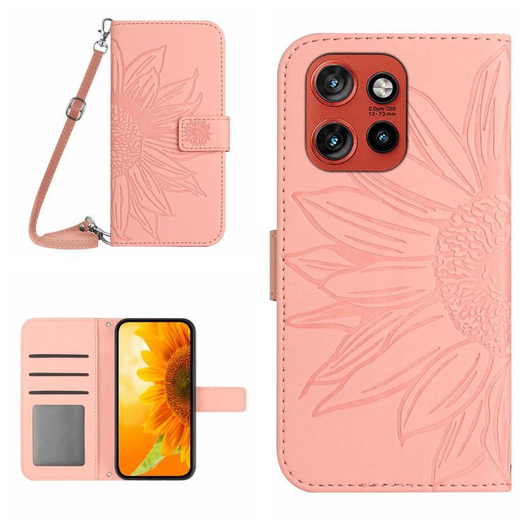 HT04 Skin Feel Sun Flower Embossed Flip Leather Phone Case with Lanyard, For Motorola Moto G67 Power 5G, For Motorola Edge 70 5G Global, For Motorola Edge 60 Neo 5G, For Motorola Moto G06 4G