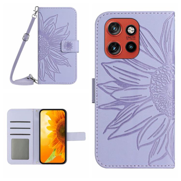 HT04 Skin Feel Sun Flower Embossed Flip Leather Phone Case with Lanyard, For Motorola Moto G67 Power 5G, For Motorola Edge 70 5G Global, For Motorola Edge 60 Neo 5G, For Motorola Moto G06 4G