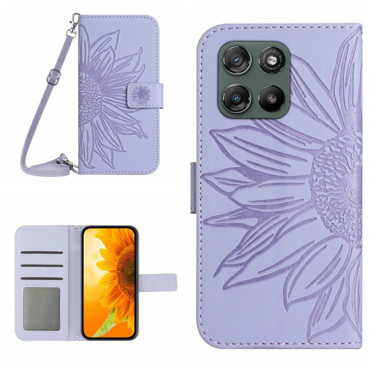 HT04 Skin Feel Sun Flower Embossed Flip Leather Phone Case with Lanyard, For Motorola Moto G67 Power 5G, For Motorola Edge 70 5G Global, For Motorola Edge 60 Neo 5G, For Motorola Moto G06 4G