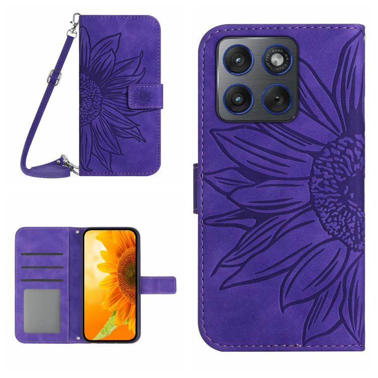 HT04 Skin Feel Sun Flower Embossed Flip Leather Phone Case with Lanyard, For Motorola Moto G67 Power 5G, For Motorola Edge 70 5G Global, For Motorola Edge 60 Neo 5G, For Motorola Moto G06 4G