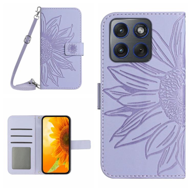 HT04 Skin Feel Sun Flower Embossed Flip Leather Phone Case with Lanyard, For Motorola Moto G67 Power 5G, For Motorola Edge 70 5G Global, For Motorola Edge 60 Neo 5G, For Motorola Moto G06 4G