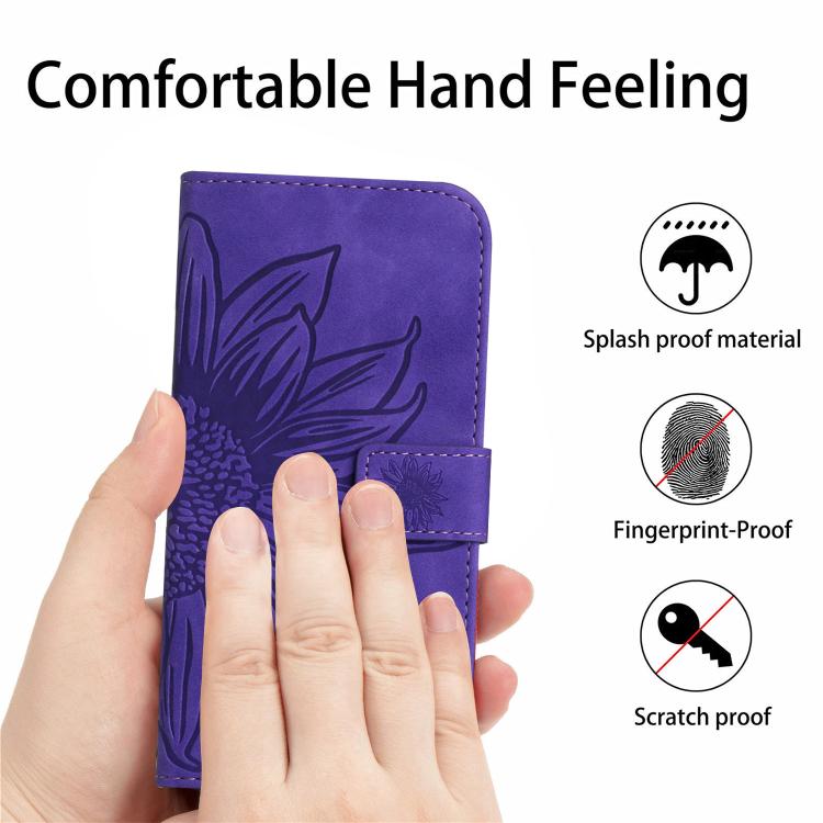 HT04 Skin Feel Sun Flower Embossed Flip Leather Phone Case with Lanyard, For Motorola Moto G Max / G87 / G77 5G, For Motorola Moto G37 5G, For Motorola Edge 70 Pro 5G, For Motorola Edge 70 Fusion 5G