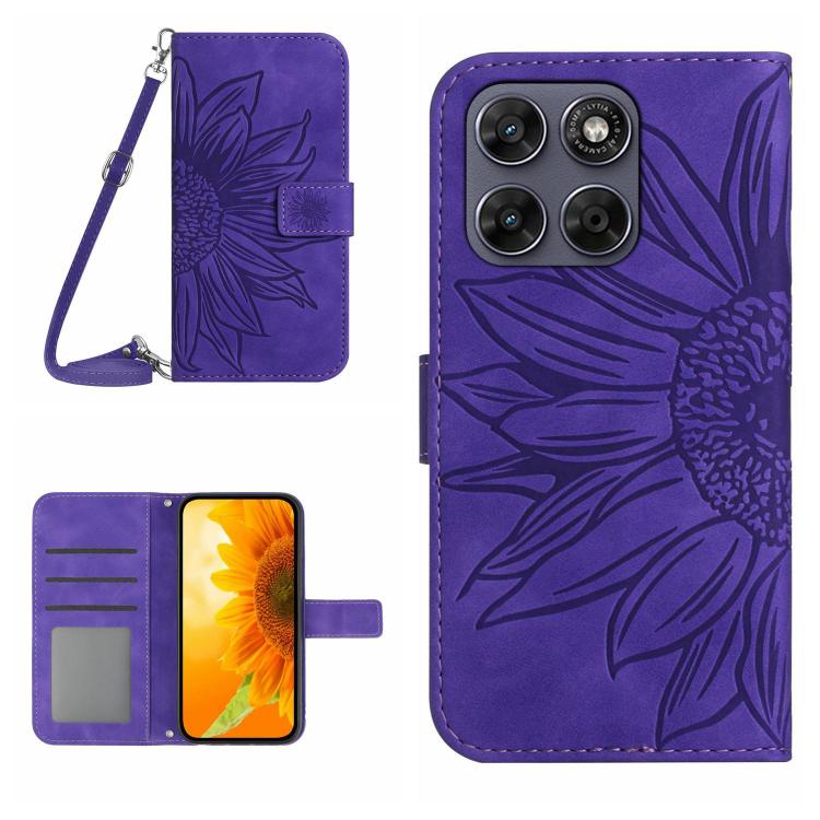 HT04 Skin Feel Sun Flower Embossed Flip Leather Phone Case with Lanyard, For Motorola Moto G Max / G87 / G77 5G, For Motorola Moto G37 5G, For Motorola Edge 70 Pro 5G, For Motorola Edge 70 Fusion 5G