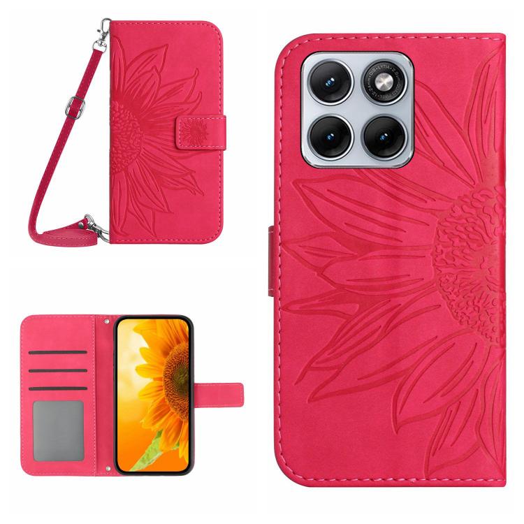 HT04 Skin Feel Sun Flower Embossed Flip Leather Phone Case with Lanyard, For Motorola Moto G37 5G, For Motorola Edge 70 Pro 5G, For Motorola Edge 70 Fusion 5G, For Motorola Moto G67 5G / G77 5G