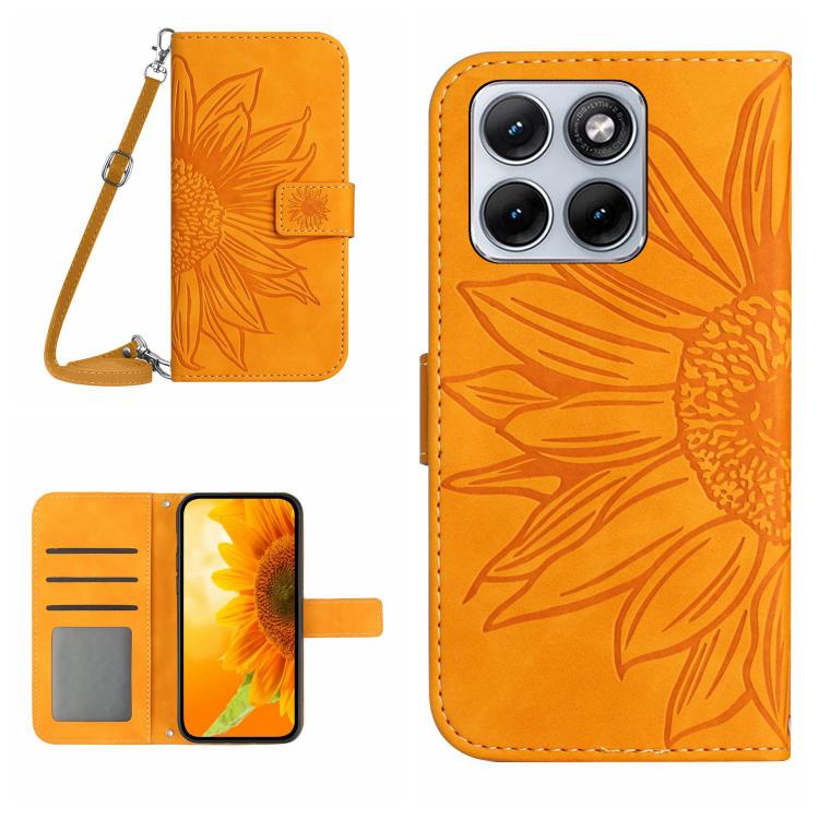 HT04 Skin Feel Sun Flower Embossed Flip Leather Phone Case with Lanyard, For Motorola Moto G37 5G, For Motorola Edge 70 Pro 5G, For Motorola Edge 70 Fusion 5G, For Motorola Moto G67 5G / G77 5G