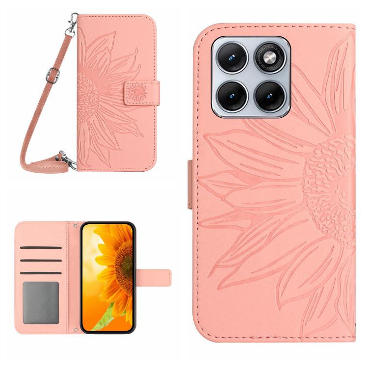 HT04 Skin Feel Sun Flower Embossed Flip Leather Phone Case with Lanyard, For Motorola Moto G37 5G, For Motorola Edge 70 Pro 5G, For Motorola Edge 70 Fusion 5G, For Motorola Moto G67 5G / G77 5G