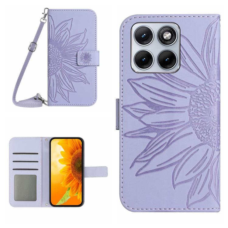 HT04 Skin Feel Sun Flower Embossed Flip Leather Phone Case with Lanyard, For Motorola Moto G37 5G, For Motorola Edge 70 Pro 5G, For Motorola Edge 70 Fusion 5G, For Motorola Moto G67 5G / G77 5G