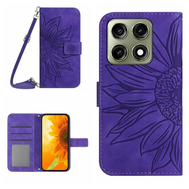 HT04 Skin Feel Sun Flower Embossed Flip Leather Phone Case with Lanyard, For Motorola Moto G37 5G, For Motorola Edge 70 Pro 5G, For Motorola Edge 70 Fusion 5G, For Motorola Moto G67 5G / G77 5G