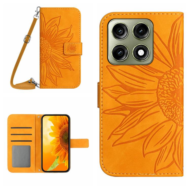 HT04 Skin Feel Sun Flower Embossed Flip Leather Phone Case with Lanyard, For Motorola Moto G37 5G, For Motorola Edge 70 Pro 5G, For Motorola Edge 70 Fusion 5G, For Motorola Moto G67 5G / G77 5G