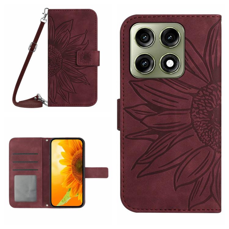 HT04 Skin Feel Sun Flower Embossed Flip Leather Phone Case with Lanyard, For Motorola Moto G37 5G, For Motorola Edge 70 Pro 5G, For Motorola Edge 70 Fusion 5G, For Motorola Moto G67 5G / G77 5G