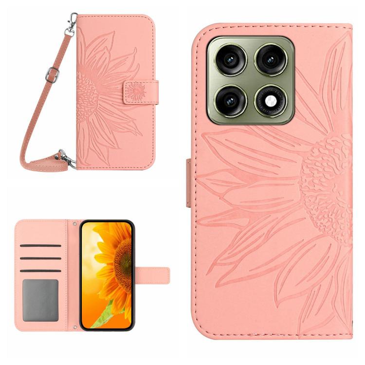 HT04 Skin Feel Sun Flower Embossed Flip Leather Phone Case with Lanyard, For Motorola Moto G37 5G, For Motorola Edge 70 Pro 5G, For Motorola Edge 70 Fusion 5G, For Motorola Moto G67 5G / G77 5G