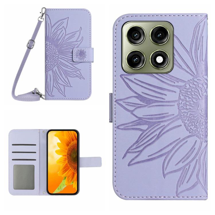 HT04 Skin Feel Sun Flower Embossed Flip Leather Phone Case with Lanyard, For Motorola Moto G37 5G, For Motorola Edge 70 Pro 5G, For Motorola Edge 70 Fusion 5G, For Motorola Moto G67 5G / G77 5G