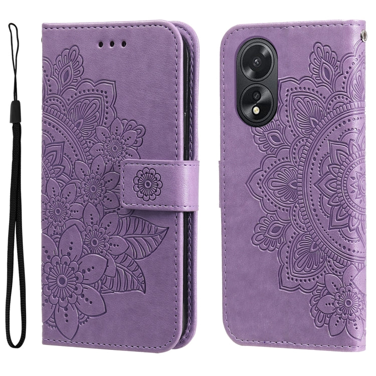 Seven-petal Flowers Embossing Leather Phone Case, For OPPO Reno12 5G Global, For OPPO K12x, For OPPO A60 4G Global, For OPPO K12, For OPPO A3 Pro 5G, For OPPO Reno11 F Global / F25 Pro Global, For OPPO Reno11 5G Global, For OPPO A59 5G / A2m           ...