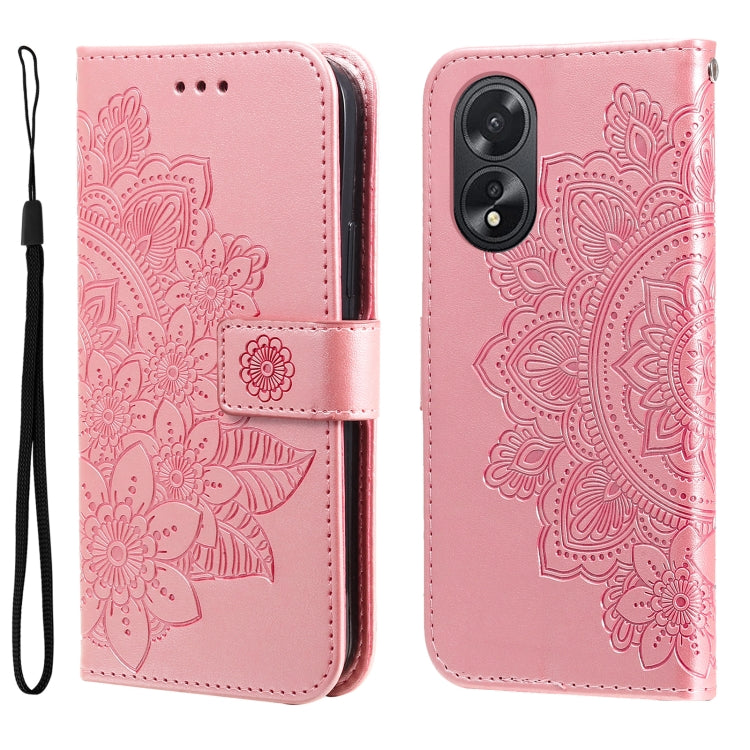 Seven-petal Flowers Embossing Leather Phone Case, For OPPO Reno12 5G Global, For OPPO K12x, For OPPO A60 4G Global, For OPPO K12, For OPPO A3 Pro 5G, For OPPO Reno11 F Global / F25 Pro Global, For OPPO Reno11 5G Global, For OPPO A59 5G / A2m           ...