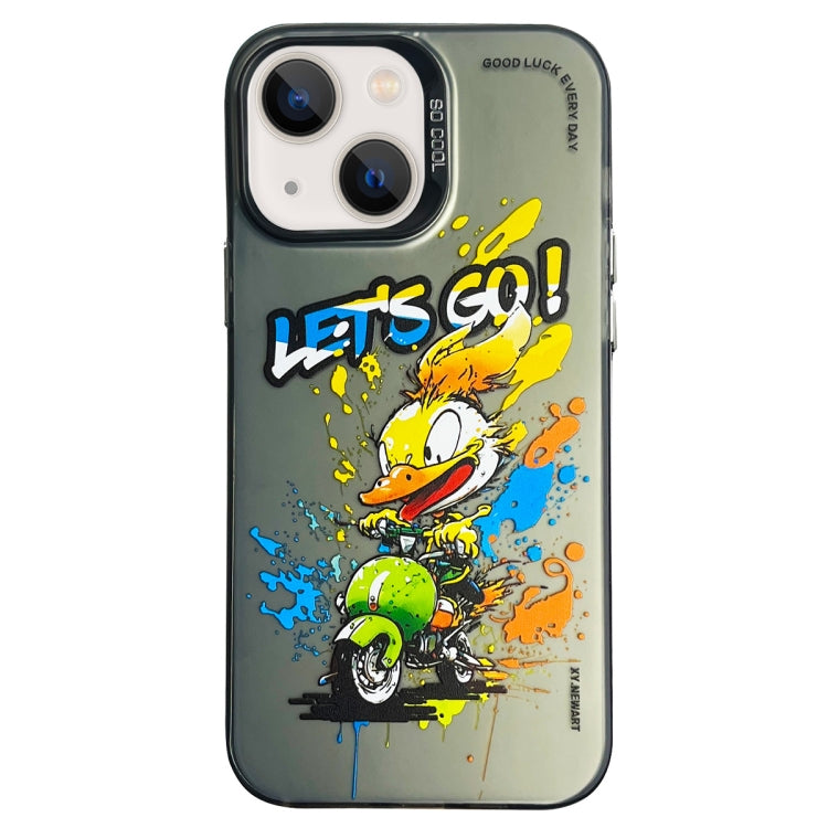 Double Layer Color Silver Series Animal Oil Painting Phone Case, For iPhone 14, For iPhone 15 Pro Max