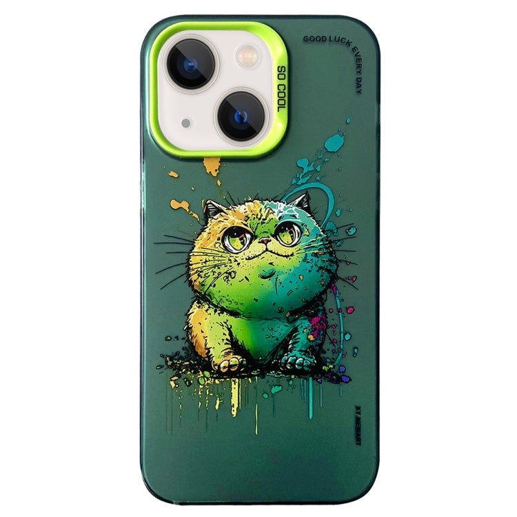 Double Layer Color Silver Series Animal Oil Painting Phone Case, For iPhone 14, For iPhone 15 Pro Max