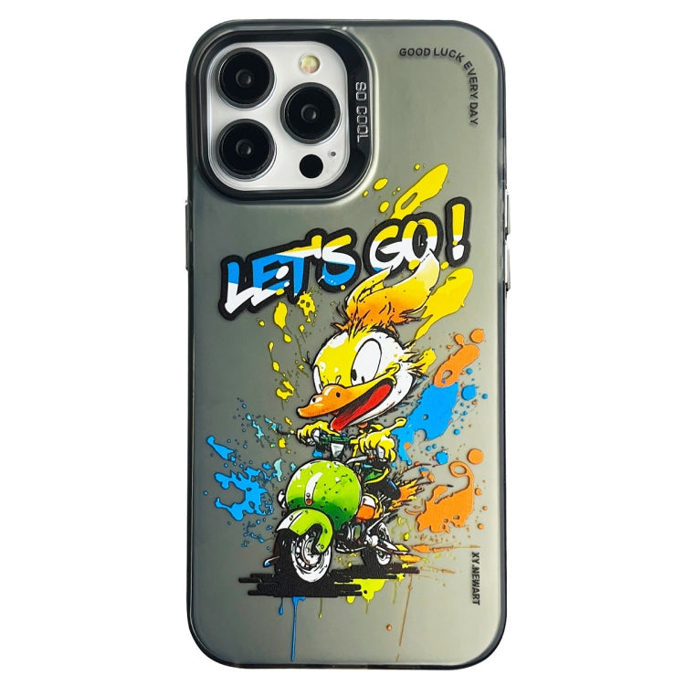 Double Layer Color Silver Series Animal Oil Painting Phone Case, For iPhone 15 Plus, For iPhone 14 Pro Max